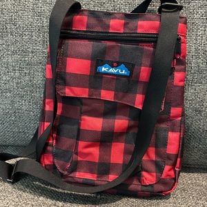 Kavu canvas red and black buffalo plaid bag.
